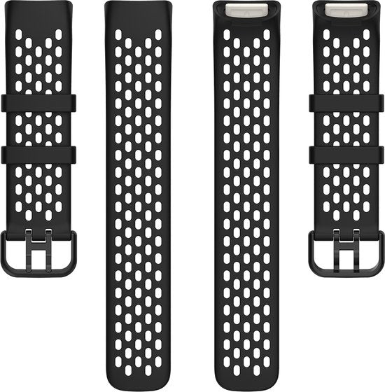 YONO Sport Air Bandje geschikt voor Fitbit Charge 5 / 6 - Vervangende Siliconen Armband Strap - Zwart