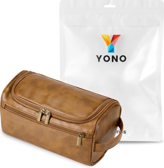 YONO Toilettas Heren - Toiletzak met Haak - Kunstleer - Travel Organizer Mannen - Bruin