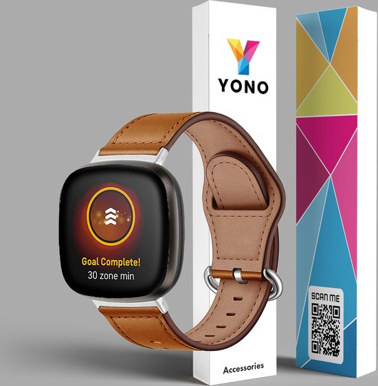 YONO Leer Bandje geschikt voor Fitbit Versa 4 / 3 - Luxe Leren Armband - Bruin