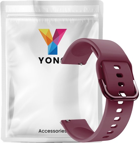 YONO Siliconen Classic Bandje 20mm - Horlogebandje geschikt voor Samsung Galaxy Watch 7/6/5 / Pro / 4 / 3 / Active 2 - Polar Ignite / Unite – Huawei - Bordeaux Rood