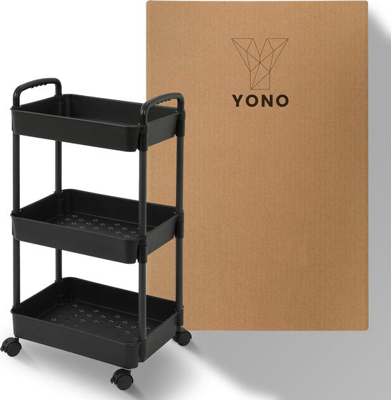 YONO keukentrolley op Wieltjes - Keuken Trolley op Wielen - Opberg Kar Organizer - Zwart