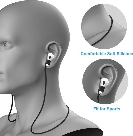 YONO Magnetische Band geschikt voor Apple Airpods - 4 3 2 1 - Pro - Siliconen Koord voor Oordopjes Draadloos - Anti Lost Strap - 80cm - Zwart