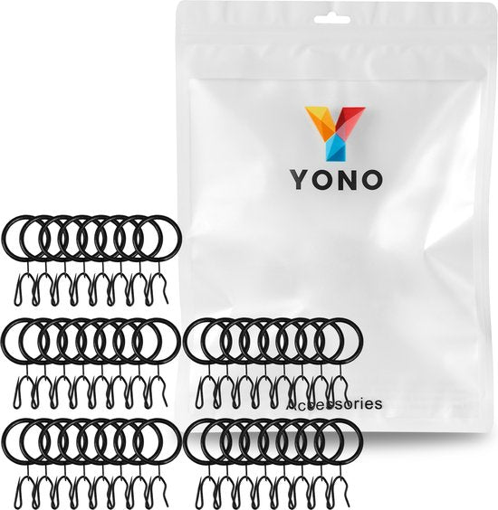 YONO Gordijnringen met Haken - 40 Stuks - Metaal - 30mm - Gordijnhaken voor Gordijnroede - Zwart
