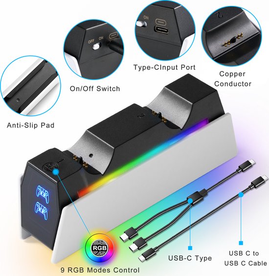 YONO Oplaadstation geschikt voor Playstation PS5 DualSense Controller - Dual Oplader - Charging Dock - Accessoires - Wit