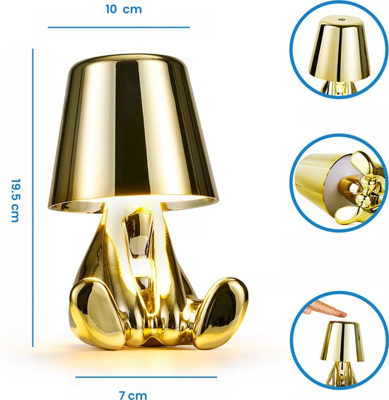 YONO Decoratieve Tafellamp Oplaadbaar - Nachtlampje Slaapkamer - Bureaulamp Woonkamer - Woondecoratie Beelden en Figuren - Wie - Goud