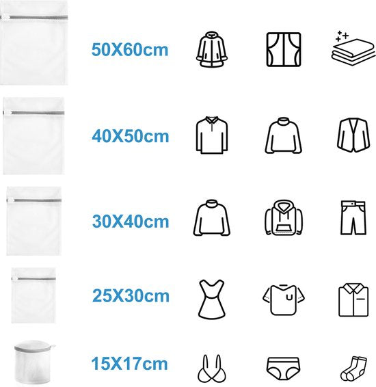 YONO Waszakken Set - 5 Stuks - Wasnetten met Rits voor Wasgoed - Waszak Wasmachine - Groot - Wit