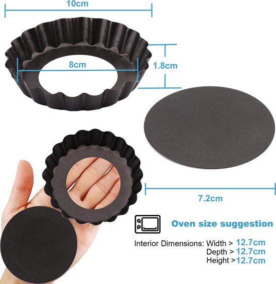 YONO Tartelettevormen - Mini Taartvormpjes 10 cm - Tartelette Bakvorm - Quichevormpjes met Losse Bodem - 8 Stuks