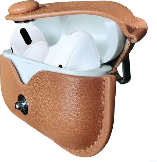 YONO Hoesje geschikt voor Airpods Pro 1 / 2 - Leer met Clip - Lichtbruin