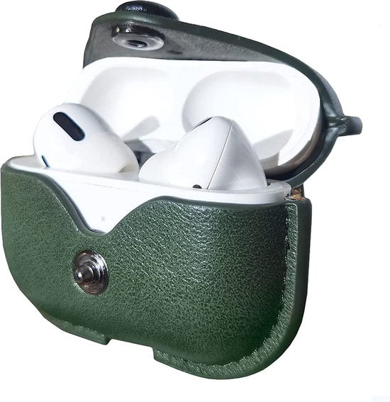 YONO Hoesje geschikt voor Airpods Pro 1 / 2 - Leer met Clip - Donkergroen
