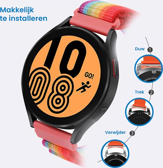 YONO Nylon Loop Bandje 20mm - Horlogebandje geschikt voor Samsung Galaxy Watch 7/6/5 / Pro / 4 / 3 / Active 2 - Polar Ignite / Unite – Huawei - Regenboog