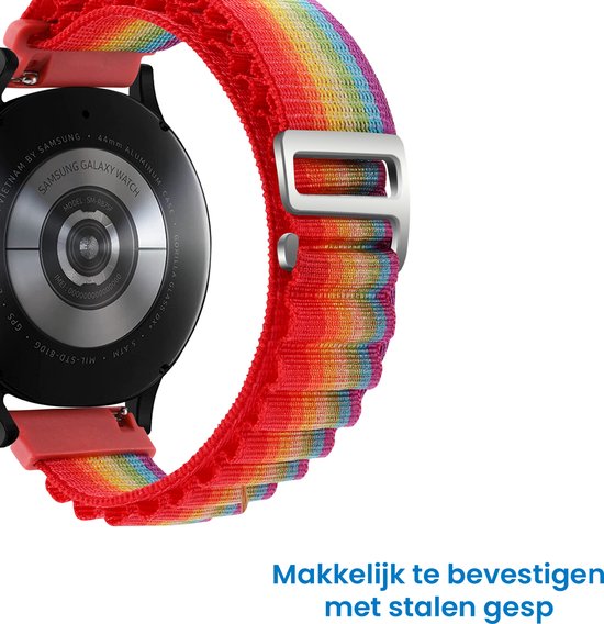YONO Nylon Loop Bandje 20mm - Horlogebandje geschikt voor Samsung Galaxy Watch 7/6/5 / Pro / 4 / 3 / Active 2 - Polar Ignite / Unite – Huawei - Regenboog