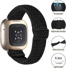 YONO Nylon Stretch Bandje geschikt voor Fitbit Versa 3 / Sense - Zwart