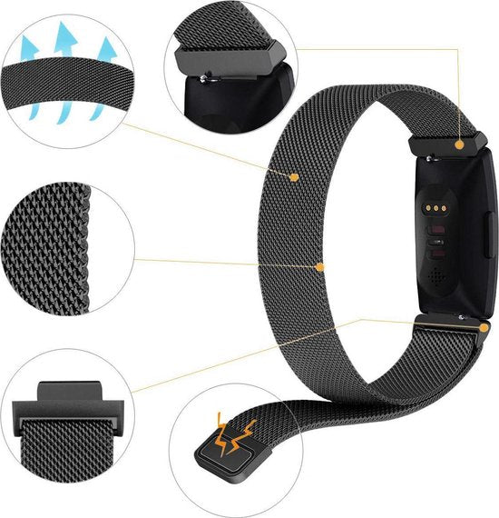 YONO Bandje geschikt voor Fitbit Inspire/HR/2 - Milanees - Zwart – Large