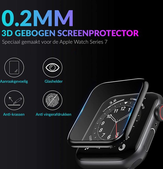 Screen protector geschikt voor Apple Watch Series 7 / 8 - 45mm - Curved Edges - Volledige Scherm Bescherming - 3-Pack