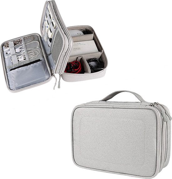 YONO Kabel Organiser Tas Large - Compacte Kabeltas - Opbergtas voor Elektronica en Accessoires - Etui Organizer Case - Lichtgrijs