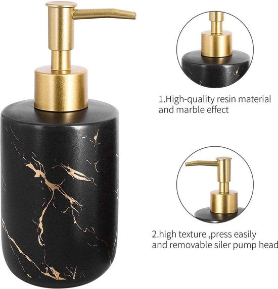 YONO Zeeppompje Vrijstaand Marmer Look - Zeepdispenser 400ml - Keramiek - Zwart en Goud