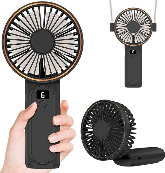 YONO Handventilator - Draagbare Ventilator Oplaadbaar - Tafelventilator Draadloos - Mini Fan - 6 Standen - Zwart
