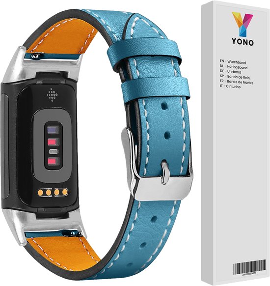 YONO Leer Bandje geschikt voor Fitbit Charge 5 / 6 - Vervangende Lederen Armband - Blauw