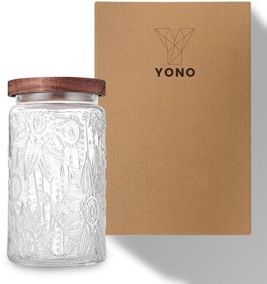 YONO Glazen Pot met Houten Deksel - 1000ml - Voorraadpot Glas - Snoeppot - Voorraadpotten