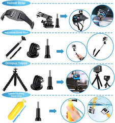 YONO Accessoires Set 50in1 geschikt voor GoPro Hero 13 12 11 10 - DJI Osmo - Insta360 - Chest Mount - Stick - Tas - Hoofdband