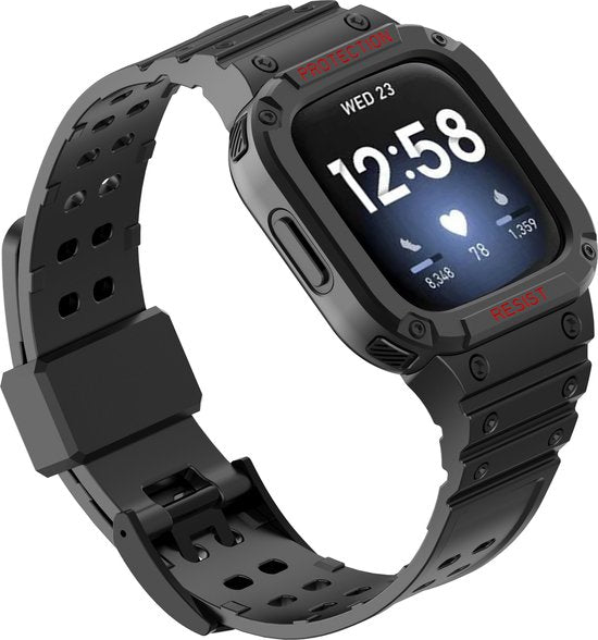 YONO Shock Resist Bandje geschikt voor Fitbit Versa 3 / 4 / Sense - Zwart