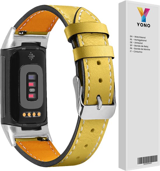YONO Leer Bandje geschikt voor Fitbit Charge 5 / 6 - Vervangende Lederen Armband - Geel