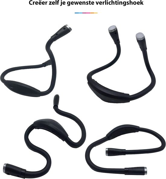 YONO Neklamp Oplaadbaar - Flexibele Leeslampje met Dimmer - Geschikt voor Boek - Handwerken - Haken - Kamperen - Bed - Slaapkamer - Zwart