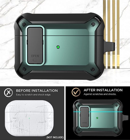 YONO Hoesje geschikt voor Airpods Pro 1 / 2 - Armor Case met Lock - Groen