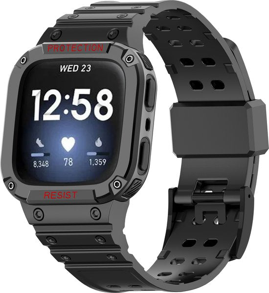 YONO Shock Resist Bandje geschikt voor Fitbit Versa 3 / 4 / Sense - Zwart