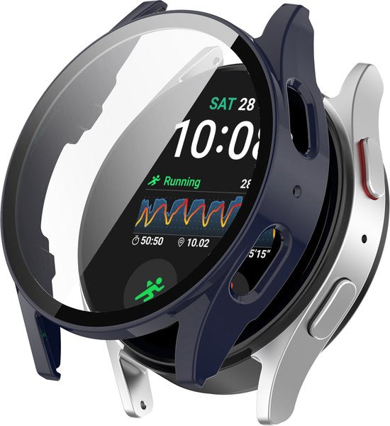 YONO Hoesje geschikt voor Samsung Galaxy Watch 7 - 44mm - Screenprotector Case - Glas - Blauw