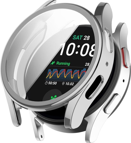 YONO Hoesje geschikt voor Samsung Galaxy Watch 7 - 44mm - Screenprotector - TPU - Zilver