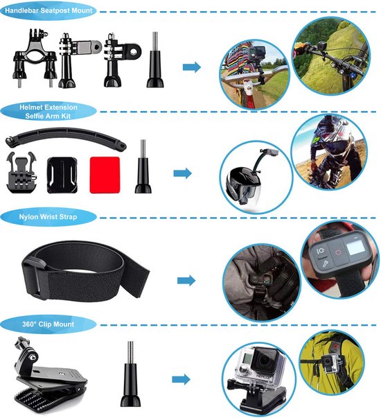 YONO Accessoires Set 50in1 geschikt voor GoPro Hero 13 12 11 10 - DJI Osmo - Insta360 - Chest Mount - Stick - Tas - Hoofdband