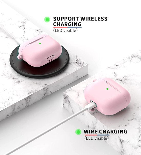 YONO Hoesje geschikt voor Apple Airpods 3 - Siliconen Soft Case met Clip - Lichtroze