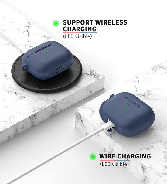 YONO Hoesje geschikt voor Apple Airpods 3 - Siliconen Soft Case met Clip - Alaska blauw