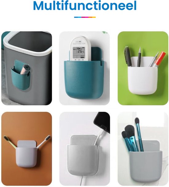 YONO Muur Houder met Plakstrip geschikt voor Afstandsbediening en Telefoon - Grijs