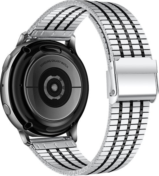 YONO Miami Schakel Bandje 20mm - Metalen Horlogebandje geschikt voor Samsung Galaxy Watch 7/6/5 / Pro / 4 / 3 / Active 2 - Polar Ignite / Unite – Huawei - Zilver / Zwart