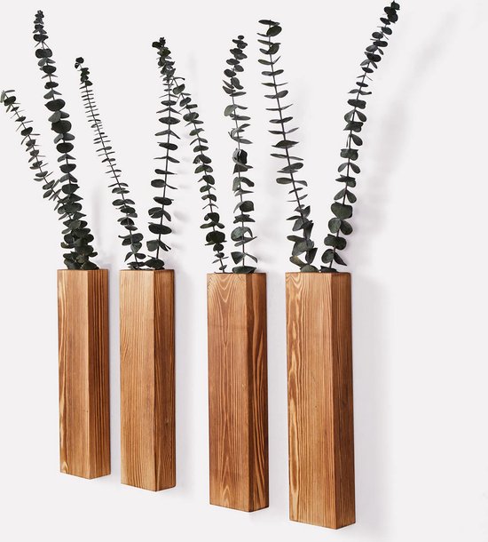 YONO Wandvaas Binnen - 4 Stuks - Hout - Muurvaas - Wandpot - Bloempot Muur