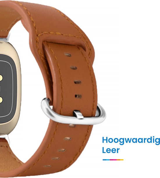YONO Leer Bandje geschikt voor Fitbit Versa 4 / 3 - Luxe Leren Armband - Bruin