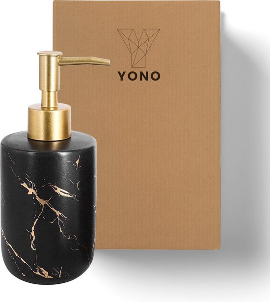 YONO Zeeppompje Vrijstaand Marmer Look - Zeepdispenser 400ml - Keramiek - Zwart en Goud