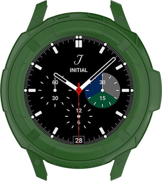 YONO Armor Bumper geschikt voor Samsung Galaxy Watch 4 42mm - Siliconen Case Hoesje met Ringbeschermer - Donkergroen