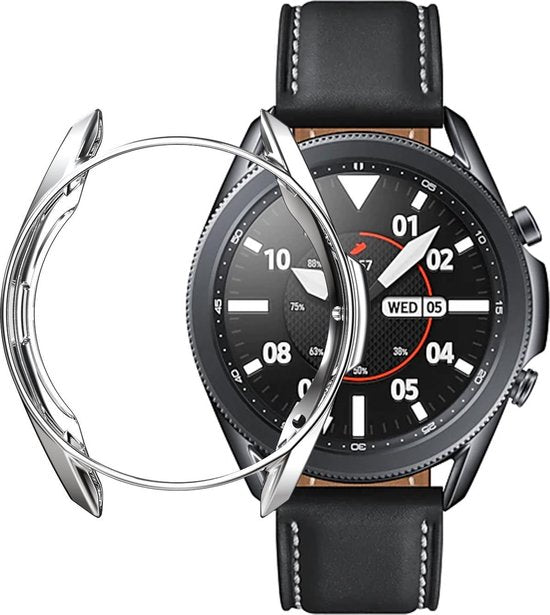 YONO Bumper geschikt voor Samsung Galaxy Watch 3 45mm – Siliconen Case Screenprotector – Zilver