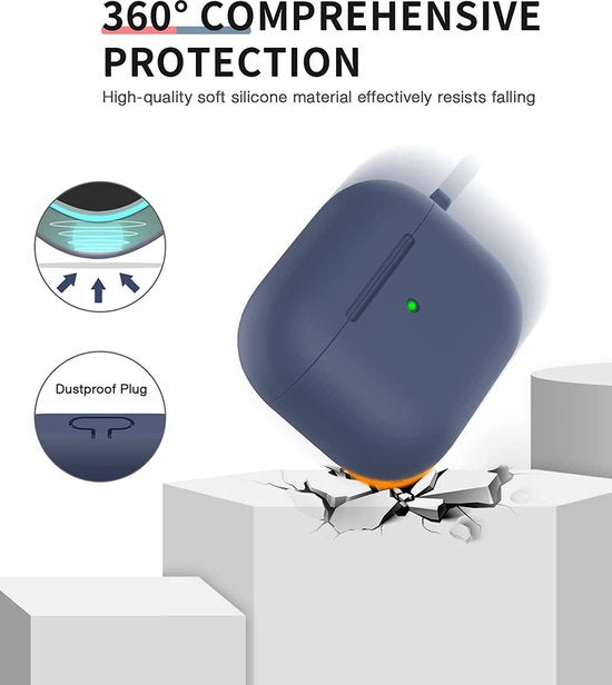 YONO Hoesje geschikt voor Apple Airpods 3 - Siliconen Soft Case met Clip - Alaska blauw