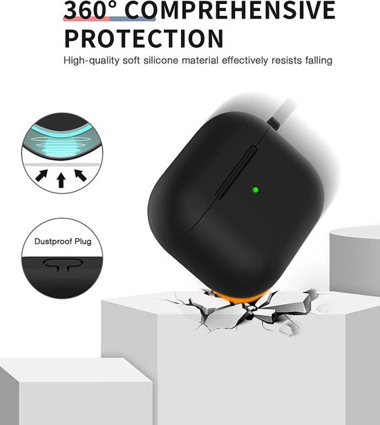 YONO Hoesje geschikt voor Apple Airpods 3 - Siliconen Soft Case met Clip - Zwart