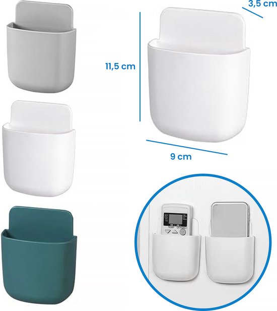 YONO Muur Houder met Plakstrip geschikt voor Afstandsbediening en Telefoon - Wit