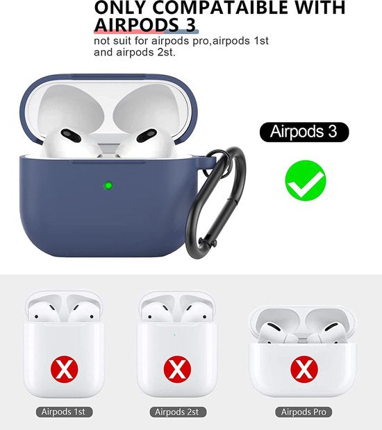 YONO Hoesje geschikt voor Apple Airpods 3 - Siliconen Soft Case met Clip - Alaska blauw