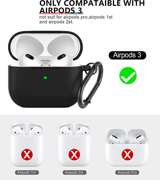 YONO Hoesje geschikt voor Apple Airpods 3 - Siliconen Soft Case met Clip - Zwart