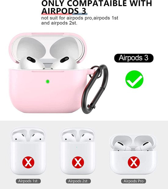 YONO Hoesje geschikt voor Apple Airpods 3 - Siliconen Soft Case met Clip - Lichtroze