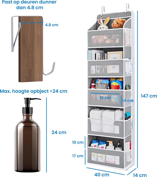 YONO Kast Organizer - Hangende Opberger voor Deur - Opbergzak - 5 Vakken - Grijs