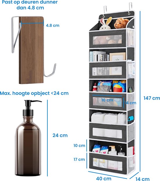 YONO Kast Organizer - Hangende Opberger voor Deur - Opbergzak - 5 Vakken - Zwart