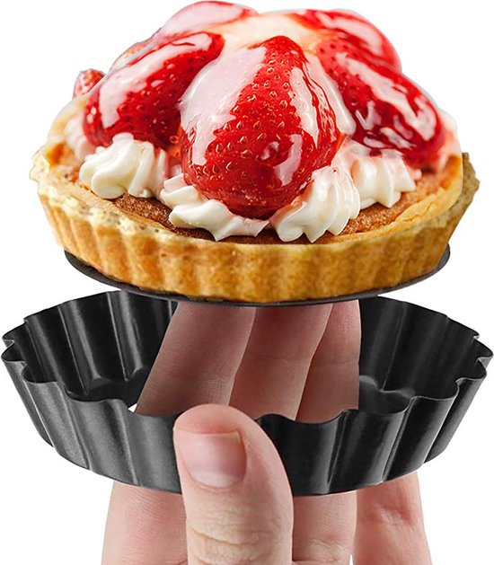YONO Tartelettevormen - Mini Taartvormpjes 10 cm - Tartelette Bakvorm - Quichevormpjes met Losse Bodem - 8 Stuks